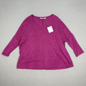Ellison Womens Small V-Neck 3/4 Sleeve Relaxed Fit Comfy Top Knit Purple New